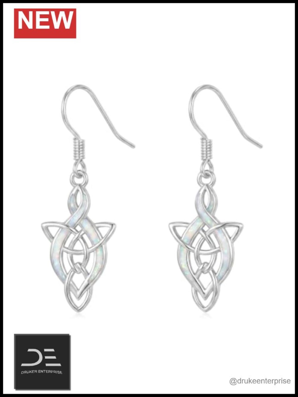 Opal Celtic Knot Dangle Earrings Irish Jewelry Gift for Women White Gold Plated